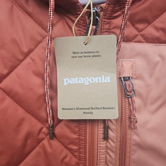 Patagonia Women's Diamond Quilted Bomber Coat Hoody Sienna Clay Size Large - Picture 7 of 9